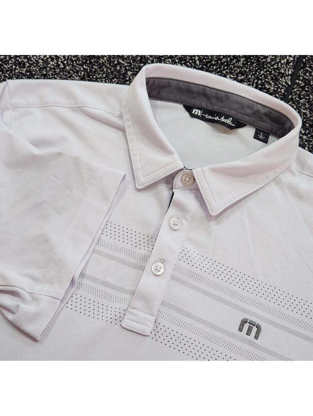 Travis Mathew Polo Shirt Mens Large White Stripe Golf Performance Short Sleeve